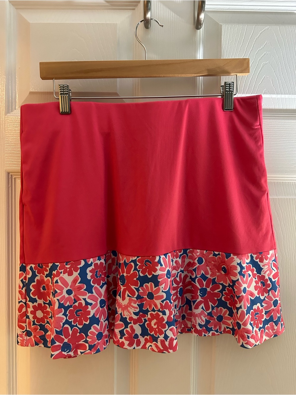 Salmon Pink colored Skort with floral bottom